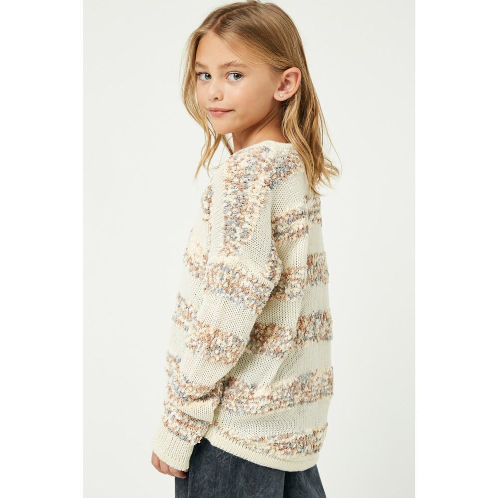 HAYDEN Poppy Popcorn Striped Crew Neck Sweater Girls Medium